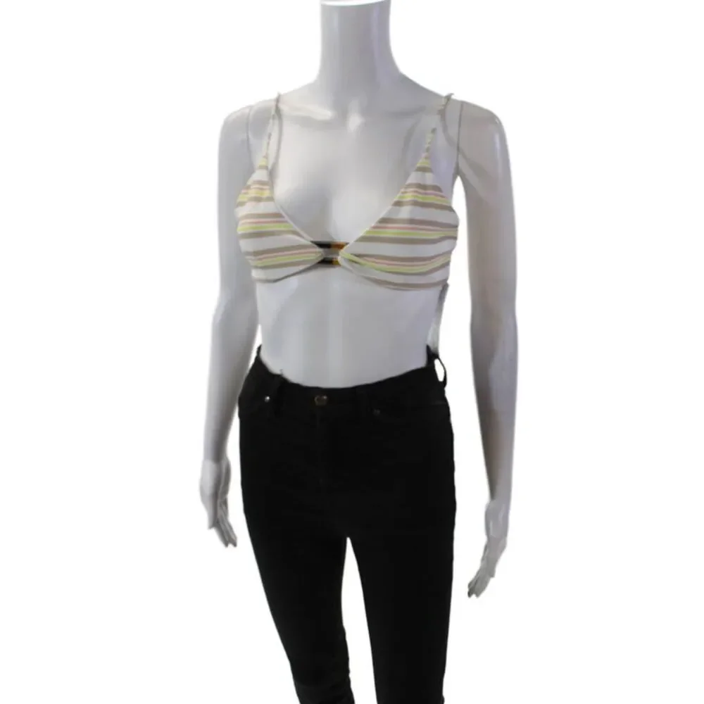 Tavik Womens Stretch Striped Adjustable V-Neck Triangle Bikini Top White Size L